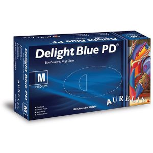 Aurelia Delight Blue Lightly Powdered Vinyl Gloves